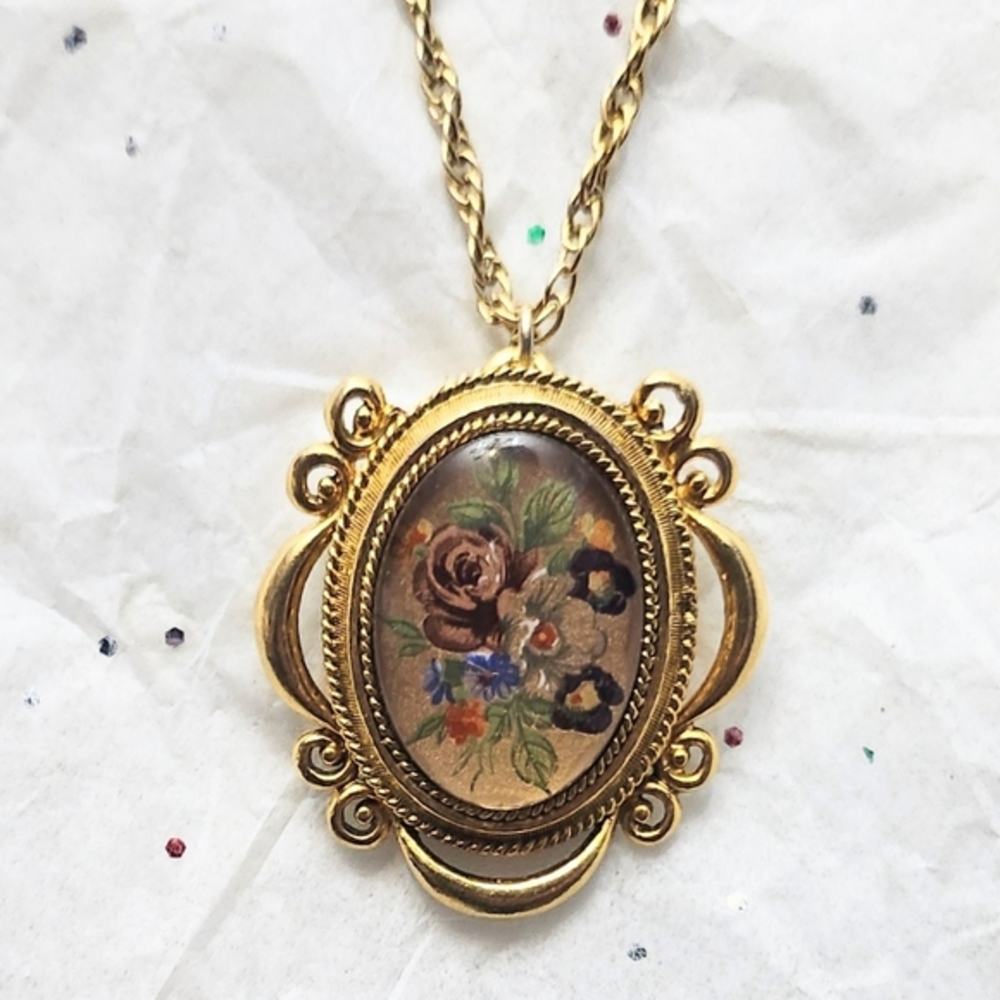 Rare Vtg 1970s Corday Toujours Moi Floral Flower Perfume Solid Necklace